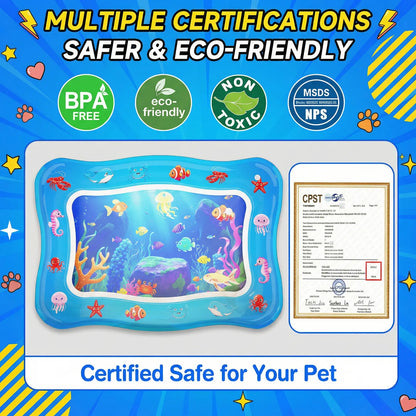 Catpick Cat Water Mat - Interactive Cat Toys Upgraded Thickened 0.7Mm PVC Cooling & Heating Water Bed with Floating Fish, Anti-Scratch Leak Proof Foldable Water Sensor Play Mat for Cats 17 X 25 Inches