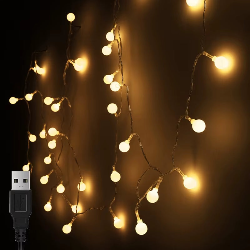 Led String Lights Usb Festoon Lights Outdoor Waterproof String Ball Lights Bedroom Christmas Lights Tree Fairy Lights Warm White
