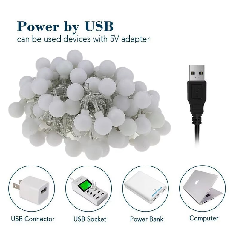 Led String Lights Usb Festoon Lights Outdoor Waterproof String Ball Lights Bedroom Christmas Lights Tree Fairy Lights Warm White
