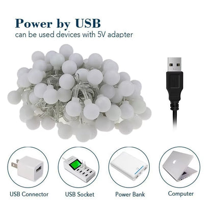 Led String Lights Usb Festoon Lights Outdoor Waterproof String Ball Lights Bedroom Christmas Lights Tree Fairy Lights Warm White